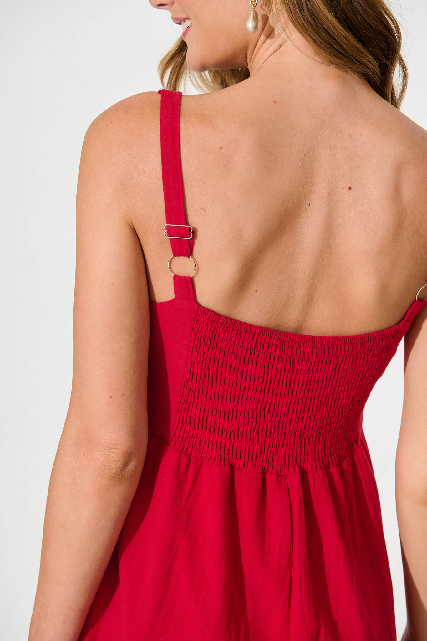 Shaima Midi Sundress in Red Cotton