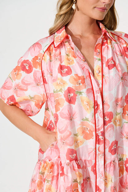 Sonni Shirt Dress In Pink and Red Floral