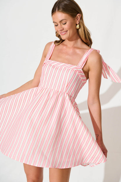 Cartia Sundress in Cream with Pink Stripe
