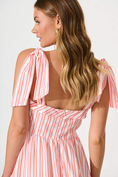 Cartia Sundress in Cream with Pink Stripe
