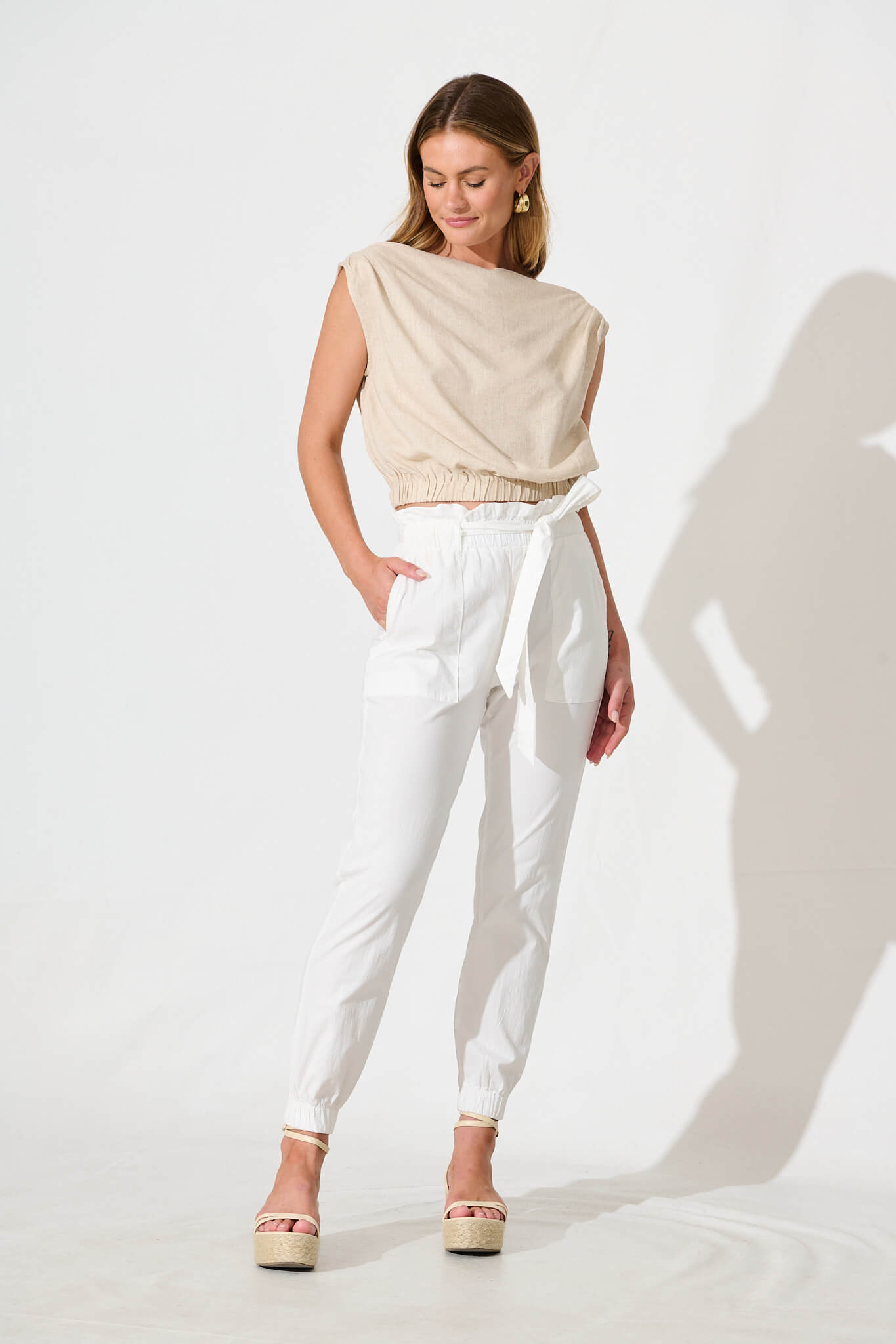 Tenley Stretch Pant in White Cotton Blend