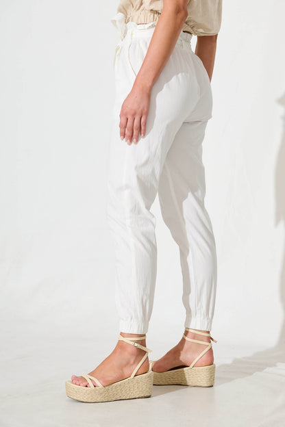 Tenley Stretch Pant in White Cotton Blend