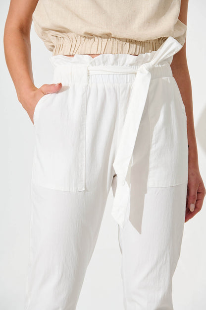 Tenley Stretch Pant in White Cotton Blend