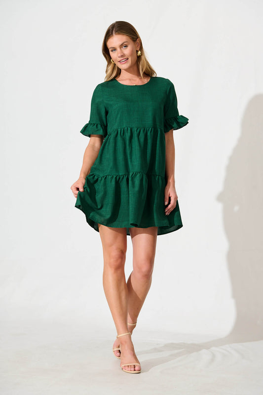 Corry Smock Dress in Emerald Green