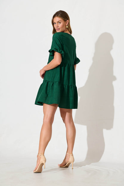 Corry Smock Dress in Emerald Green