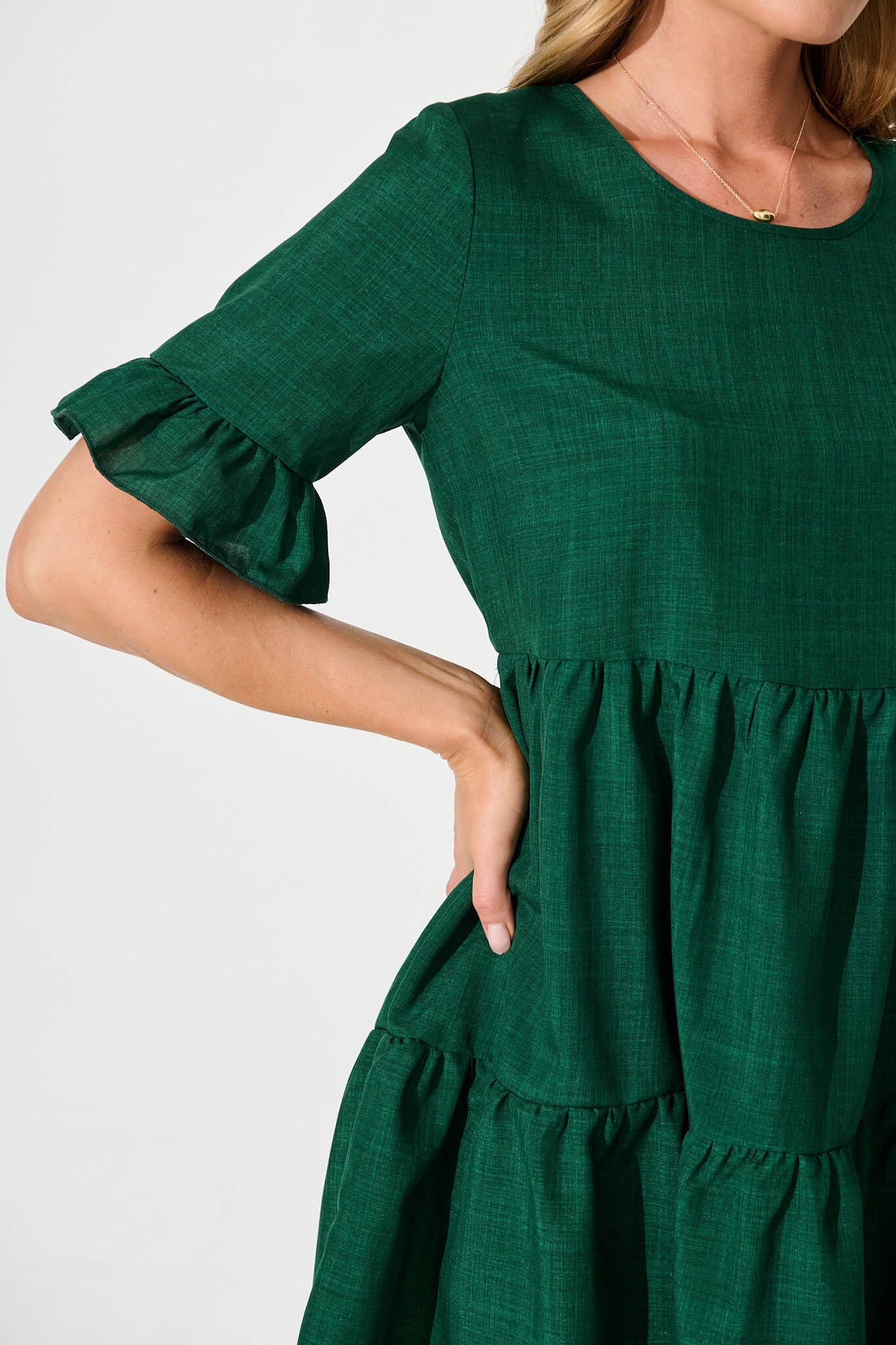 Corry Smock Dress in Emerald Green