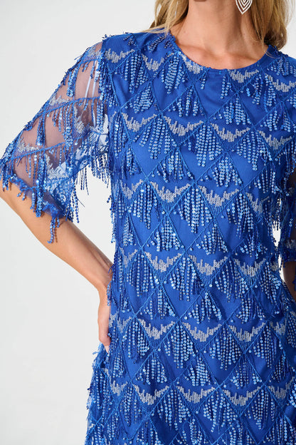 See Me Dress In Cobalt Blue Sequin