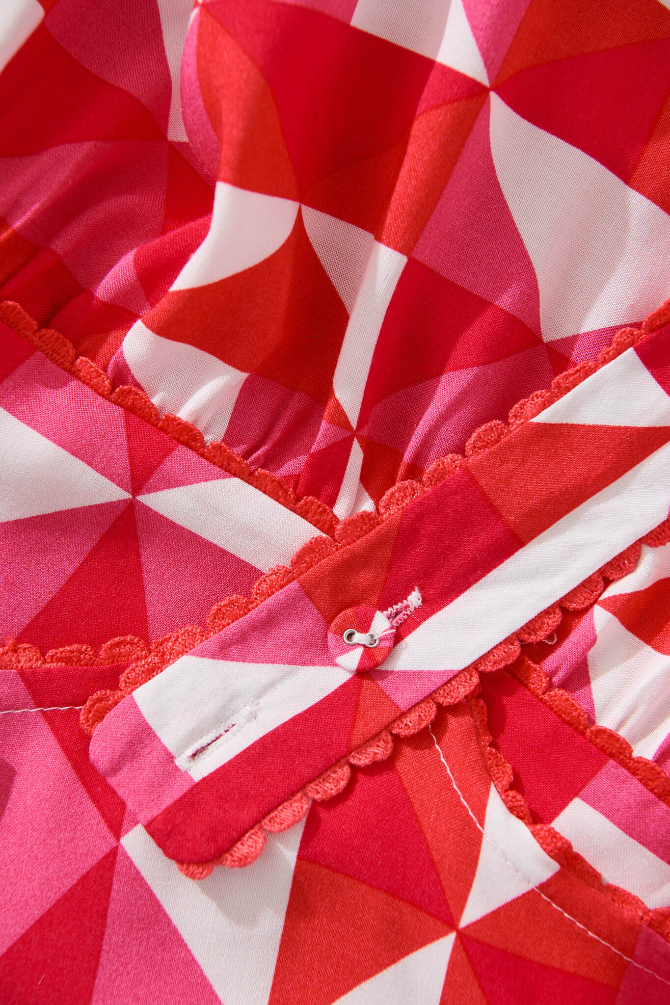 Coastal Sundress In Pink and Red Geometric