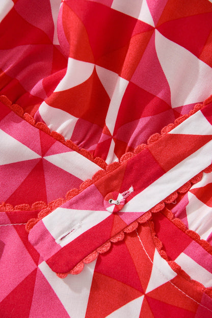 Coastal Sundress In Pink and Red Geometric