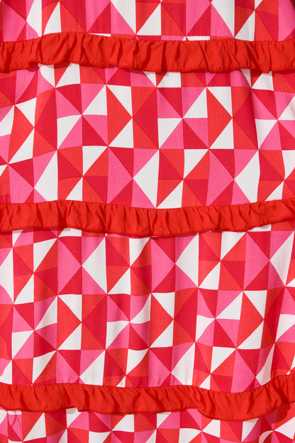 Cardelle Maxi Sundress In Pink and Red Geometric