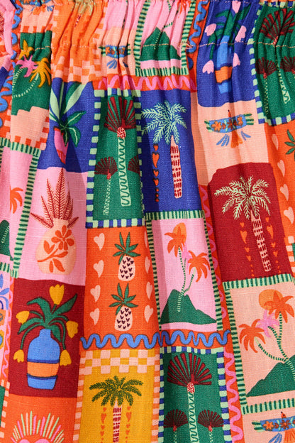 Danella Cami Top In Bright Multi Palm Linen Blend