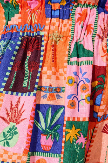 Levora Short in Bright Multi Palm Linen Blend