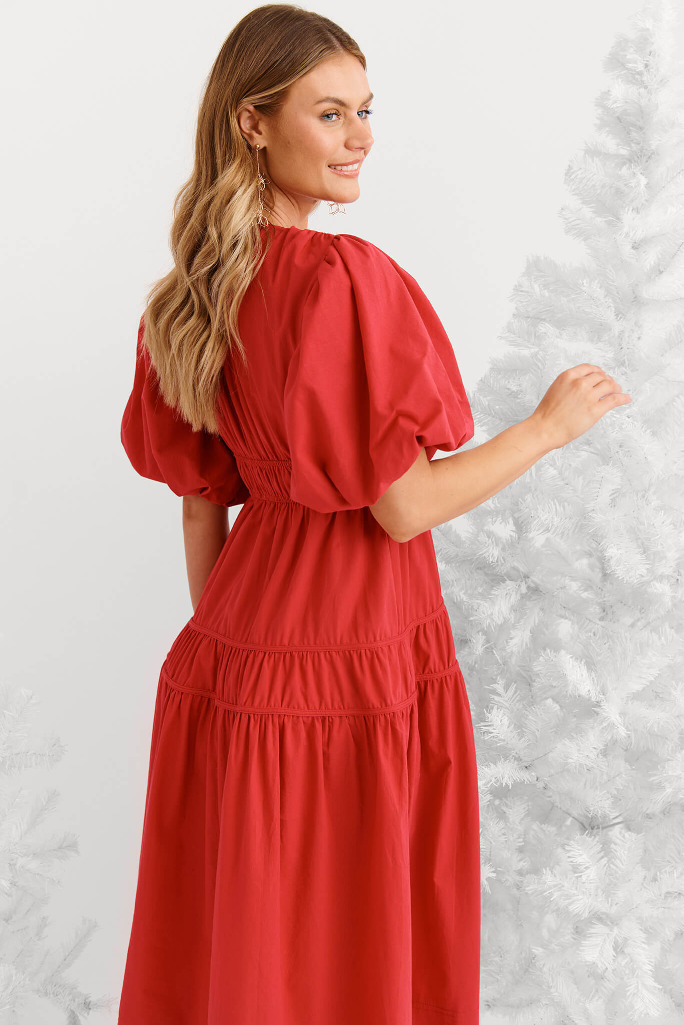 Amalie Midi Dress In Red Cotton