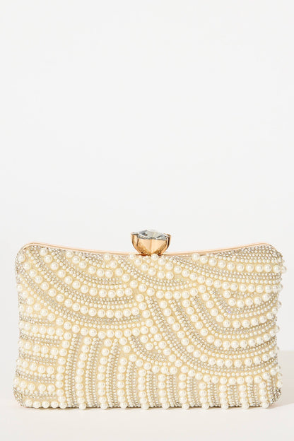 Nelinha Clutch in Gold with Pearl and Diamante