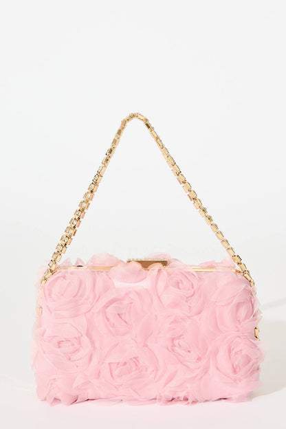 Lucena Clutch in Blush 3D Rosette with Diamante Handle