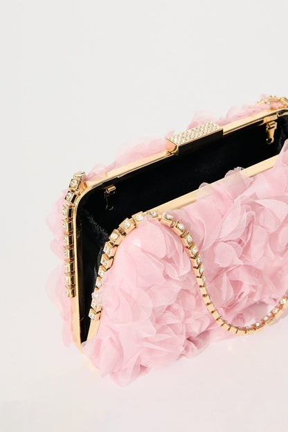 Lucena Clutch in Blush 3D Rosette with Diamante Handle