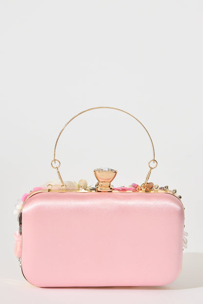 Quinn Clutch Bag in Blush with 3D Multi Sequin Floral