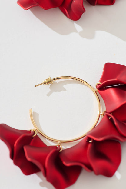 Kataleya Hoop Earrings in Red Petals