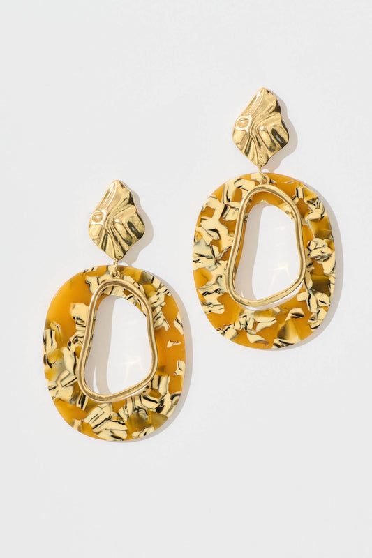Brianda Drop Earrings in Marble with Gold