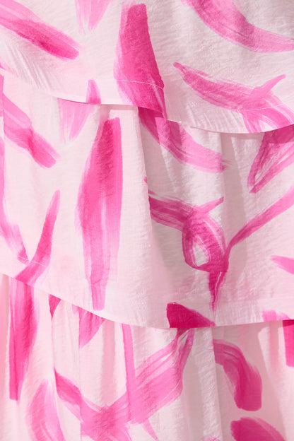 Lena One Shoulder Maxi Dress in Blush with Fuchsia Organza