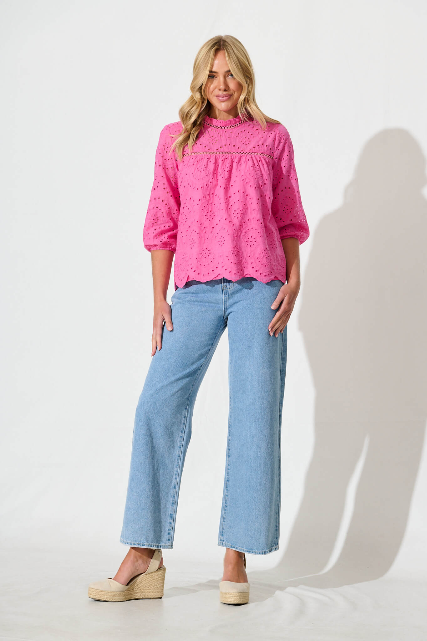 Donia Top In Pink Embroidery Cotton