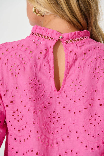 Donia Top In Pink Embroidery Cotton