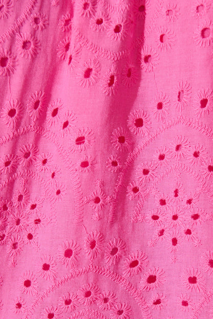 Donia Top In Pink Embroidery Cotton
