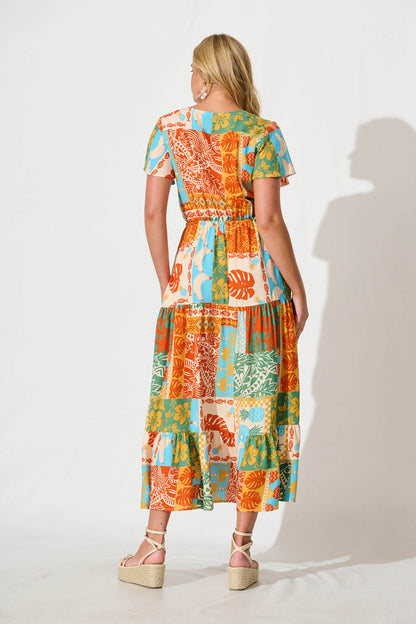 Sumaya Midi Dress in Multi Orange Print
