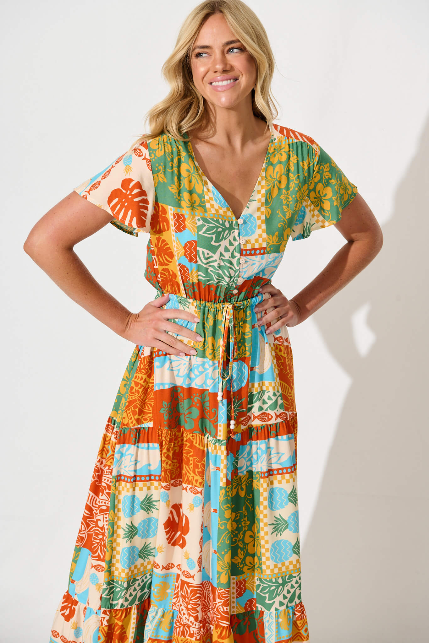 Sumaya Midi Dress in Multi Orange Print