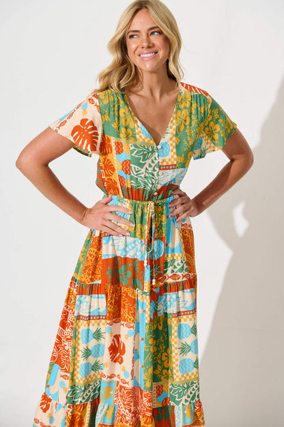 Sumaya Midi Dress in Multi Orange Print