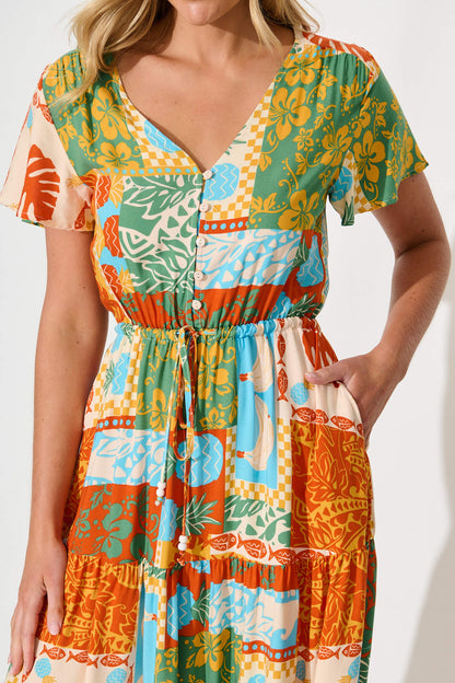 Sumaya Midi Dress in Multi Orange Print