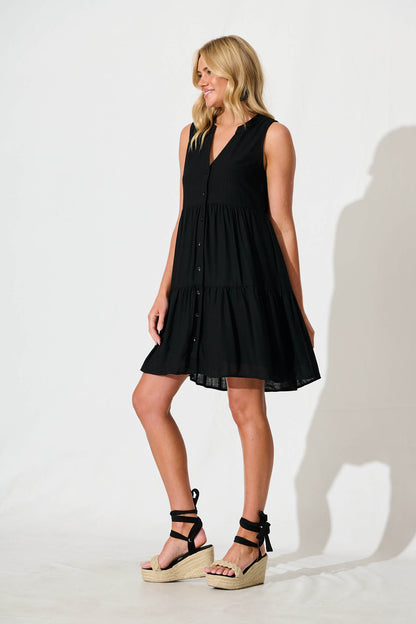 Melori Smock Dress in Black Linen Blend