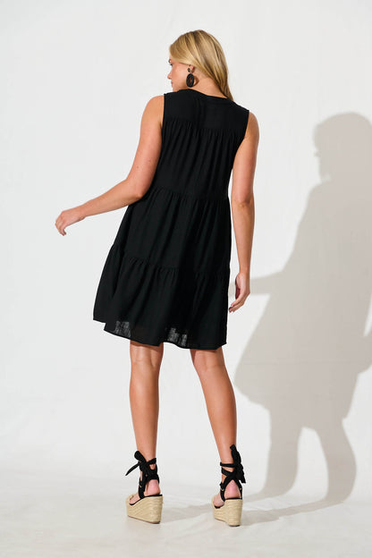 Melori Smock Dress in Black Linen Blend