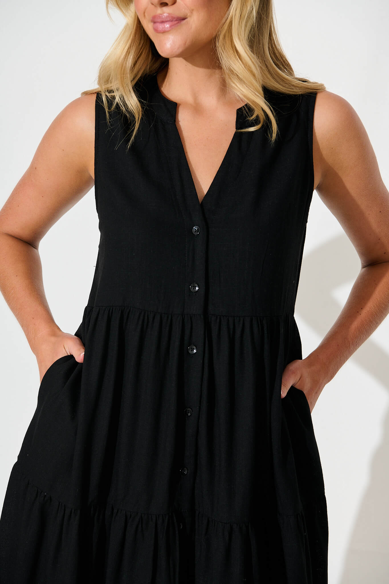 Melori Smock Dress in Black Linen Blend