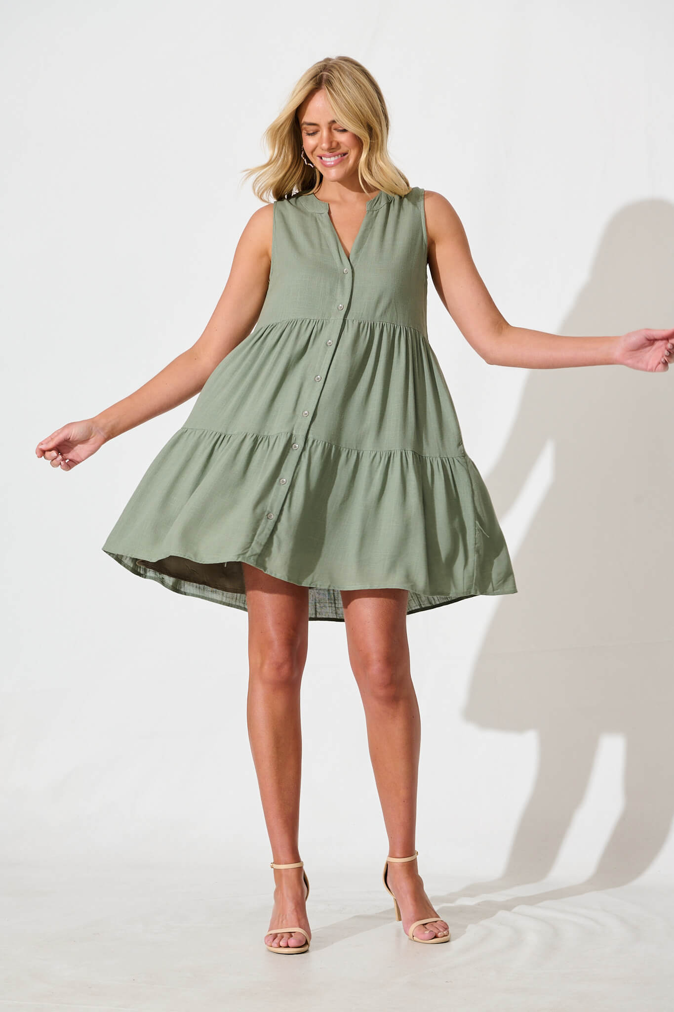 Melori Smock Dress in Khaki Linen Blend