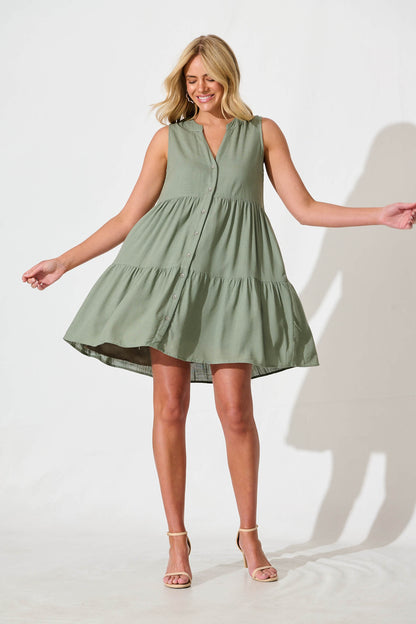 Melori Smock Dress in Khaki Linen Blend