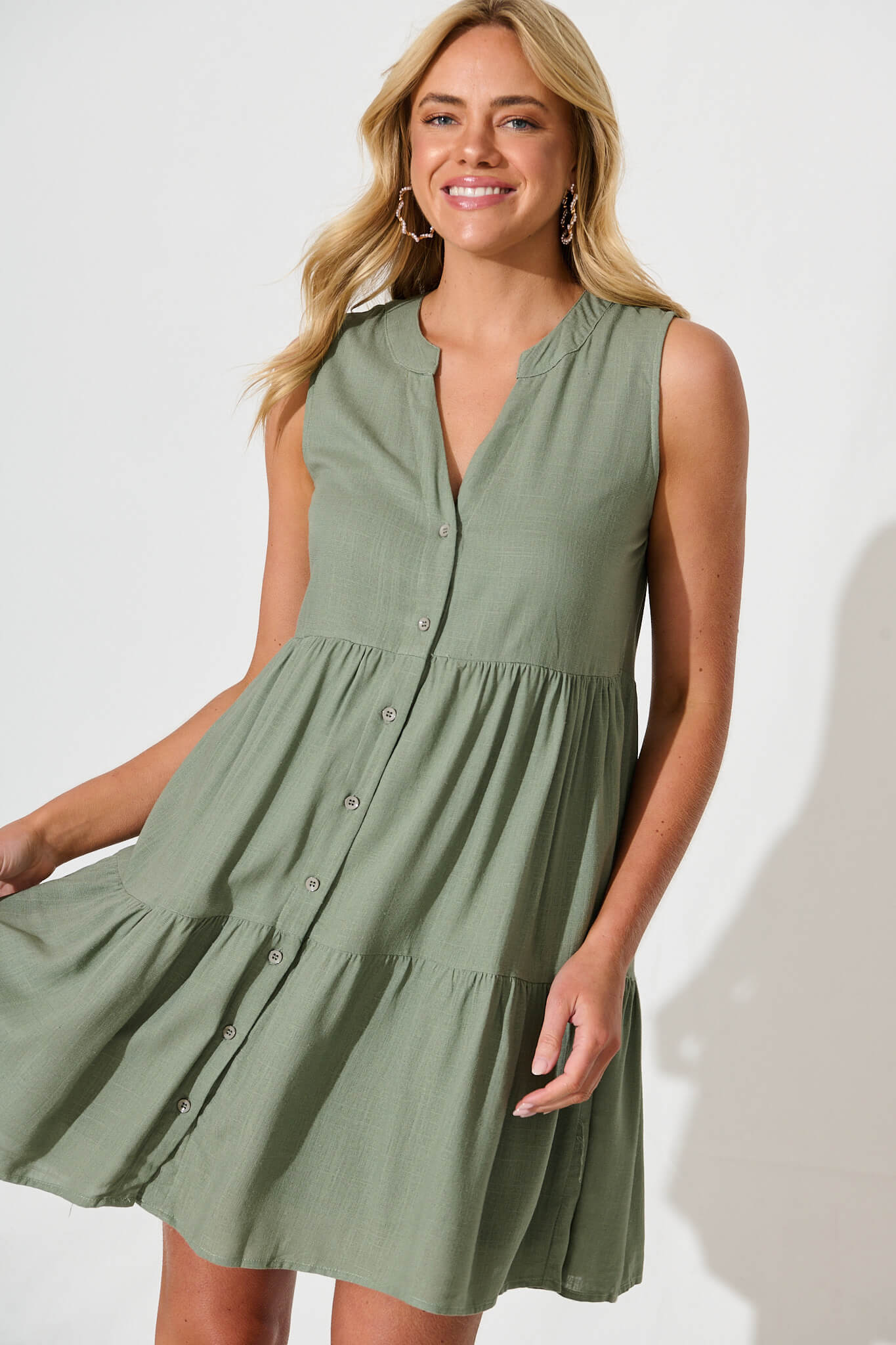 Melori Smock Dress in Khaki Linen Blend
