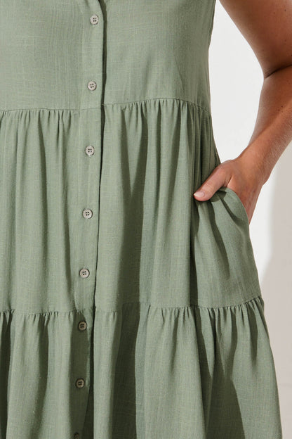 Melori Smock Dress in Khaki Linen Blend