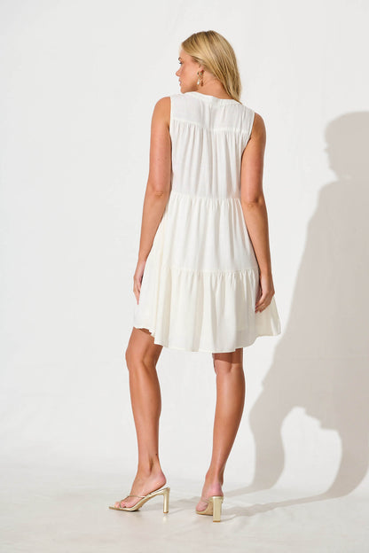 Melori Smock Dress in White Linen Blend