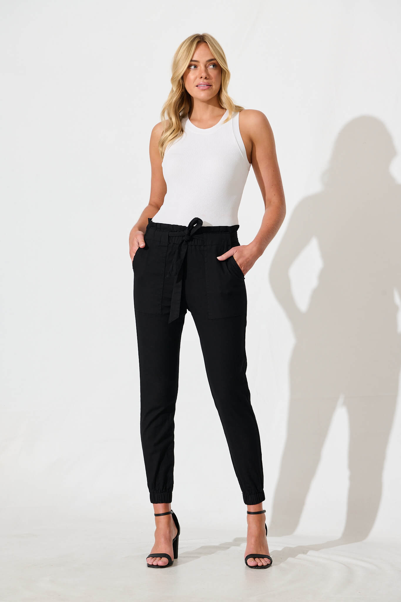 Tenley Stretch Pant in Black Cotton Blend