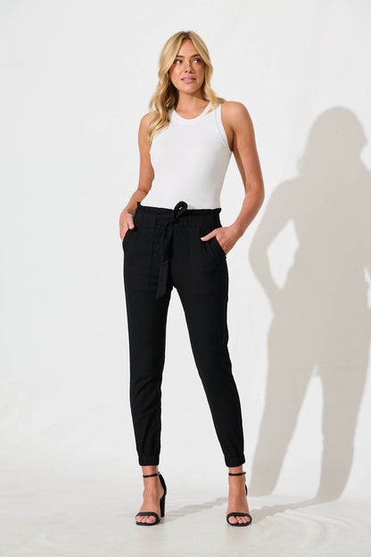 Tenley Stretch Pant in Black Cotton Blend