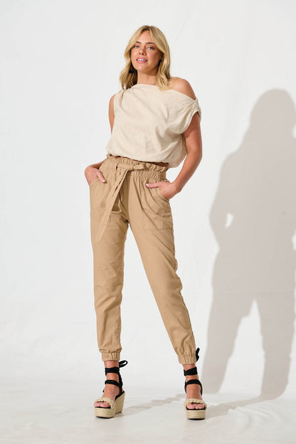 Tenley Stretch Pant in Beige Cotton Blend
