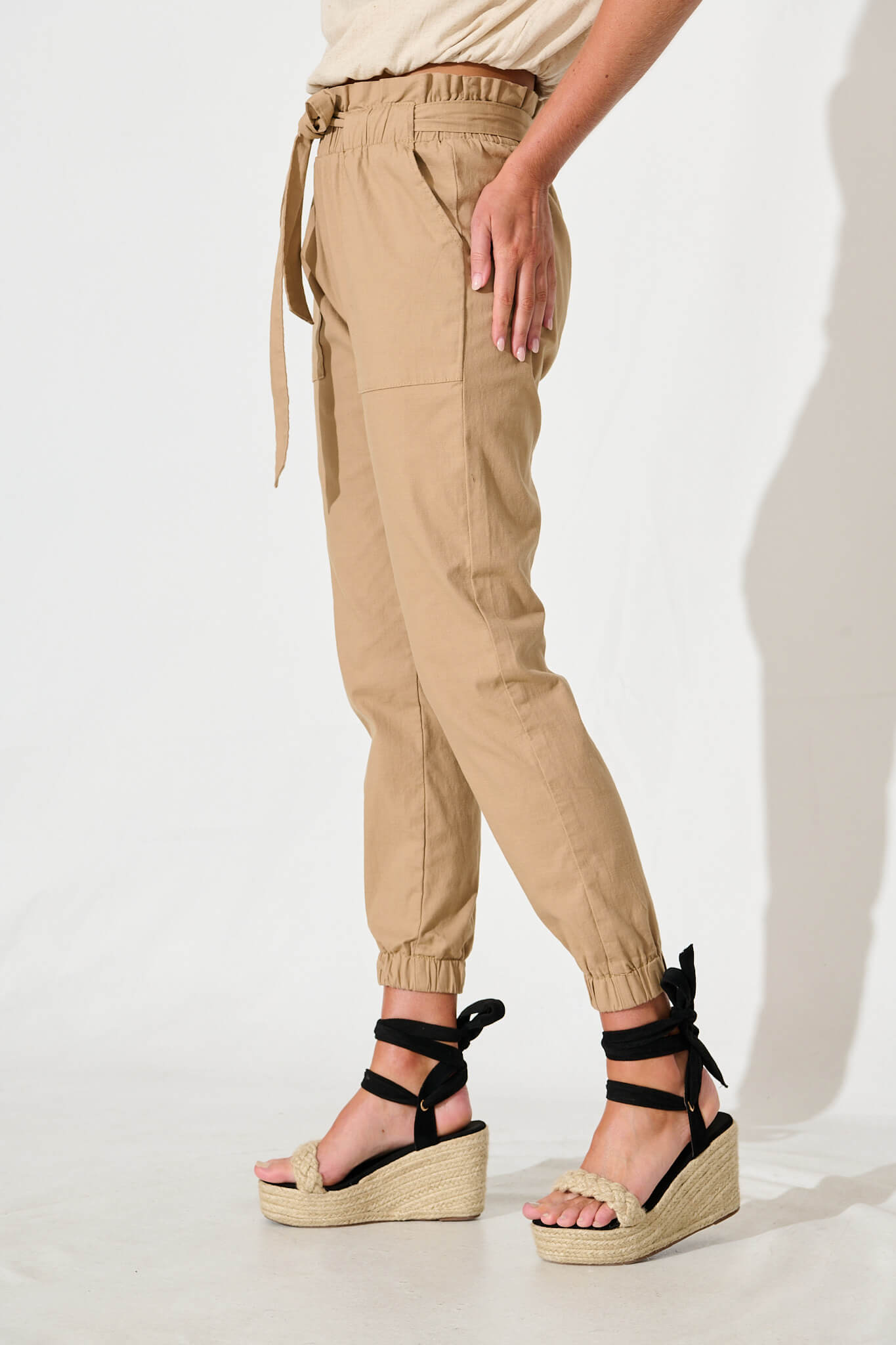 Tenley Stretch Pant in Beige Cotton Blend