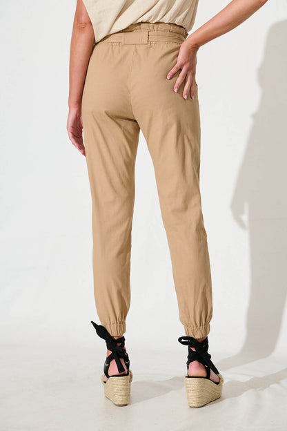 Tenley Stretch Pant in Beige Cotton Blend