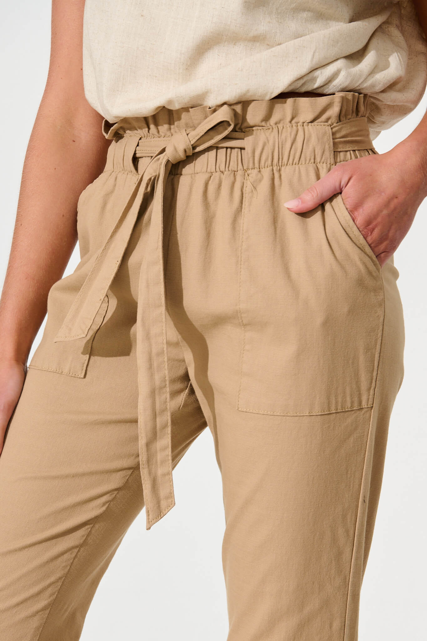 Tenley Stretch Pant in Beige Cotton Blend