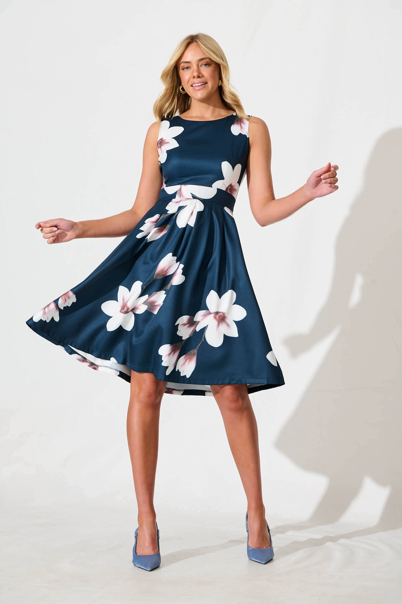 Jardin Dress in Navy with Cream Floral