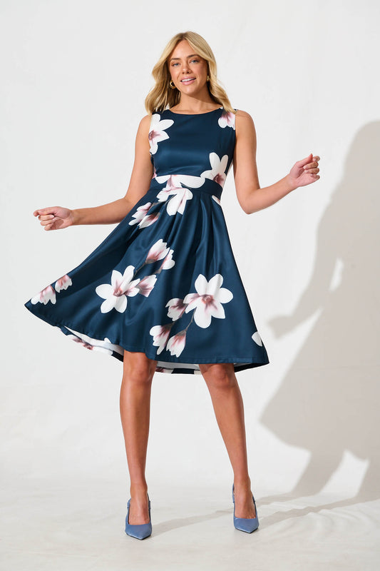 Jardin Dress in Navy with Cream Floral