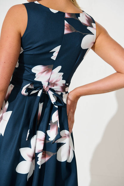 Jardin Dress in Navy with Cream Floral