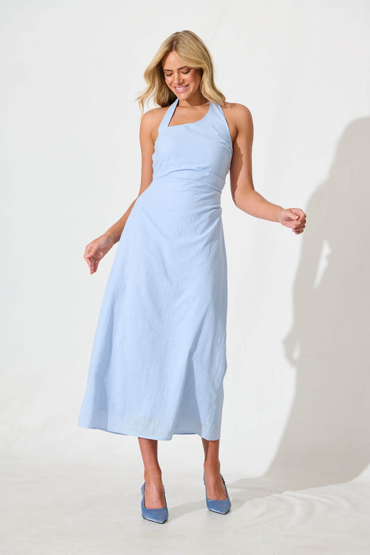 Fiorah Maxi Sundress in Pale Blue Cotton