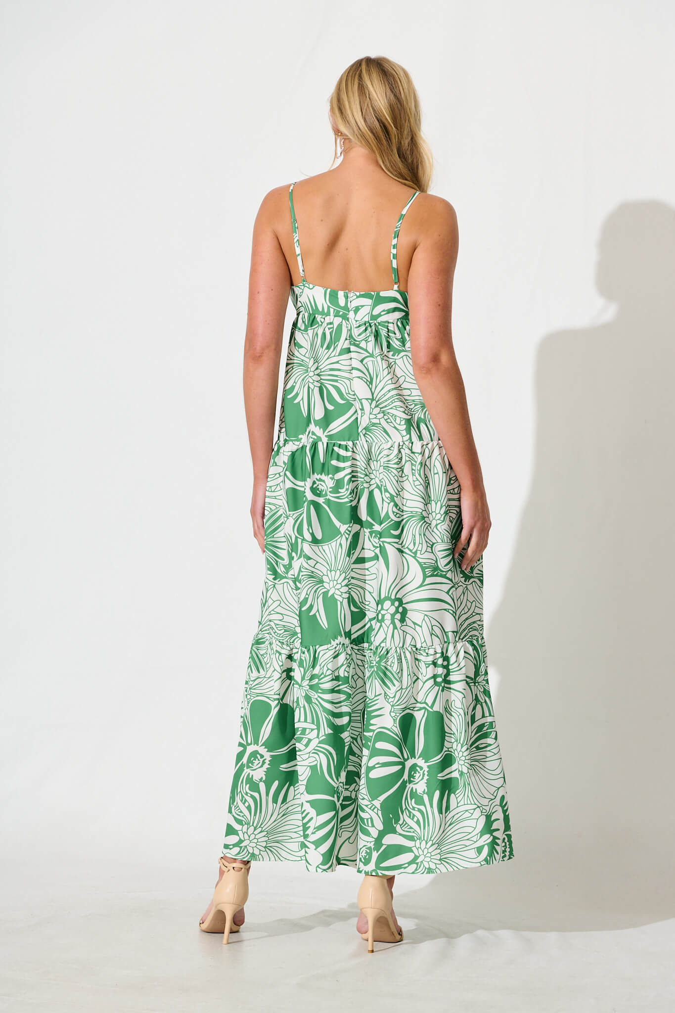 Marlaine Maxi Sundress in White With Green Print